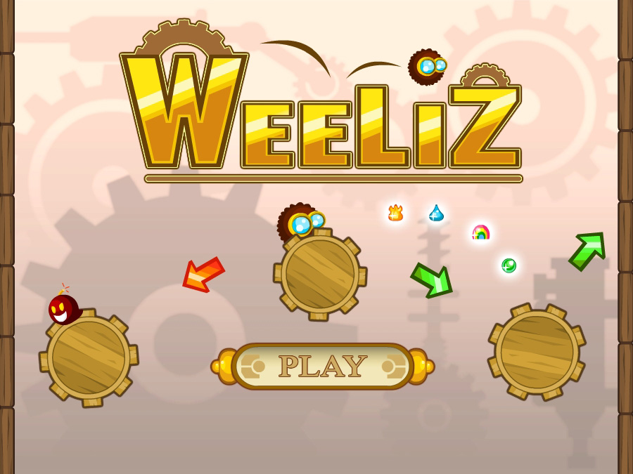 Écran de menu du jeu Weeliz avec logo, interface et éléments de gameplay