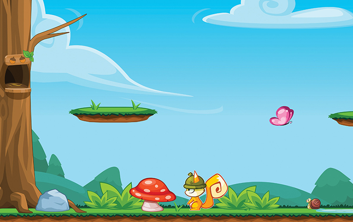 Nuts Go! level environment with squirrel character, platforms and gameplay elements