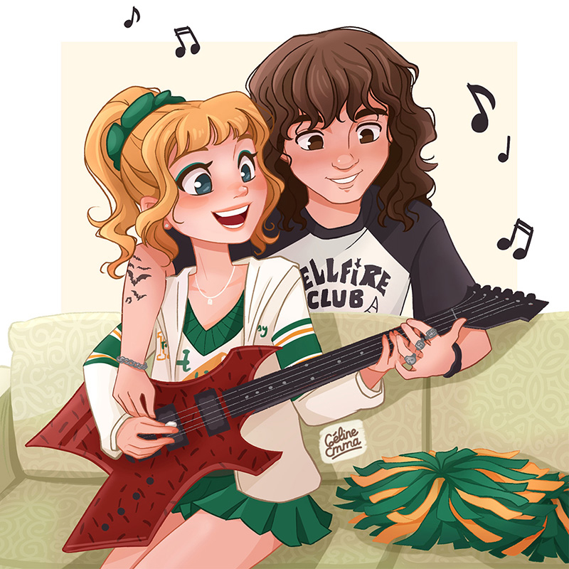 Illustration d’Eddie et Chrissy jouant de la guitare ensemble
