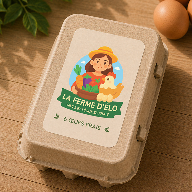 La Ferme d’Élo illustrated branding applied to an egg box