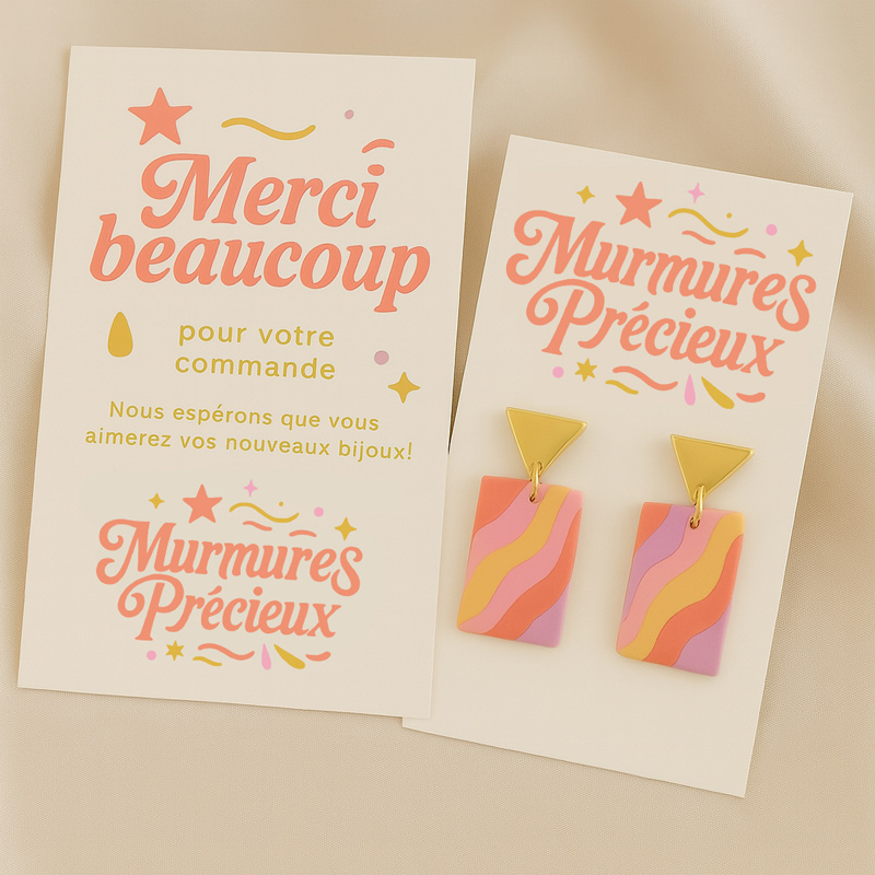 Thank-you cards and jewellery presentation cards for Murmures Précieux