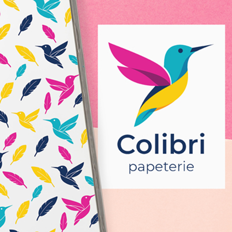 Identité visuelle Colibri Papeterie – logo et motif illustré