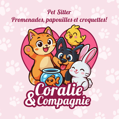 Logo illustré Coralie & Compagnie pour une activité de pet-sitting