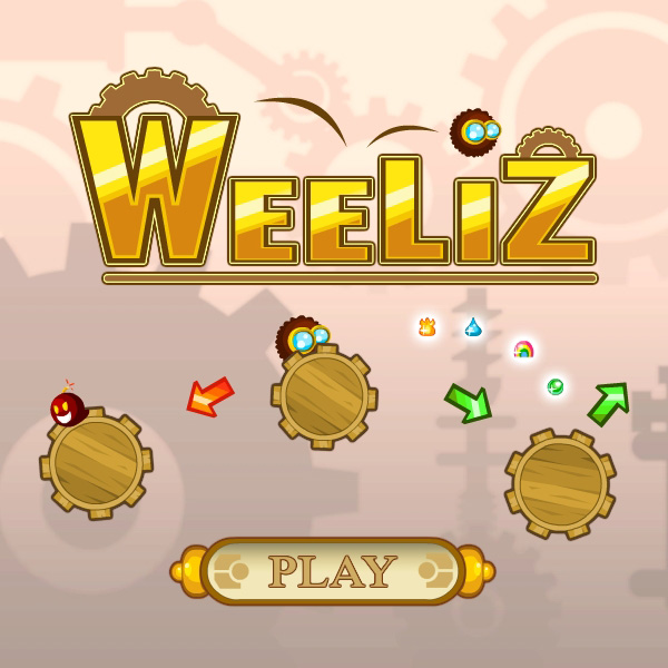 Weeliz game art featuring the logo, gears and game interface elements